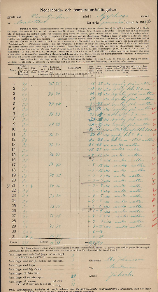 Observationsjournal från Vuonatjviken i januari 1917