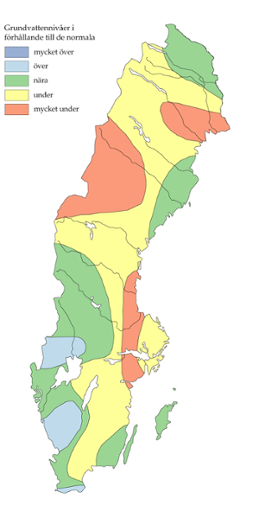 Karta över grundvattennivåer 15 september 2014 enligt SGU