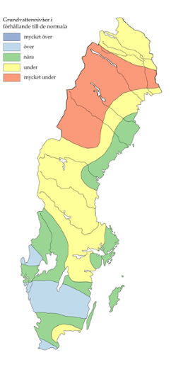 Karta över grundvattennivåer 15 oktober 2014 enligt SGU