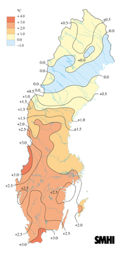 Medeltemperaturens avvikelse under oktober 2014 