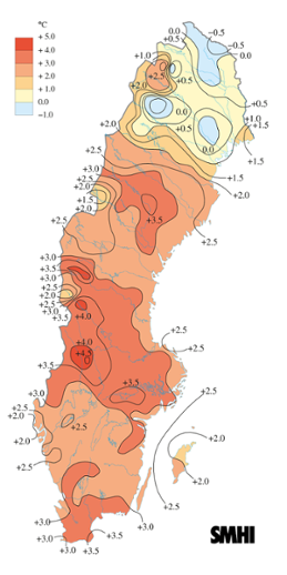Medeltemperaturens avvikelse under november 2014 