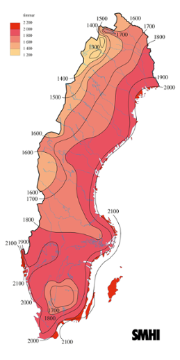 Karta med soltimmar året 2014. 