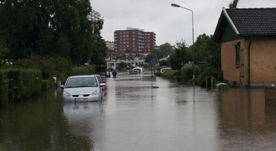 Översvämmad gata i Malmö