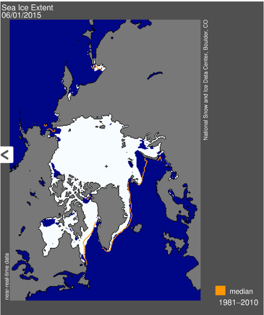 Utbredningen av den arktiska havsisen i månadsskiftet maj/juni