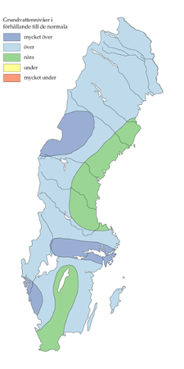 Karta över grundvattennivåer 15 juni 2015 enligt SGU 