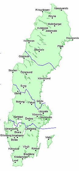 Kartan visar 37 stationer med serier från vintern 1949/50 - 2020/21.