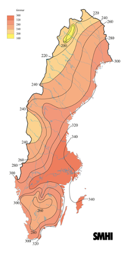 Karta med soltimmar under augusti 2015