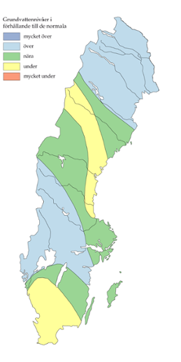 Karta över grundvattennivåer 15 oktober 2015 enligt SGU 