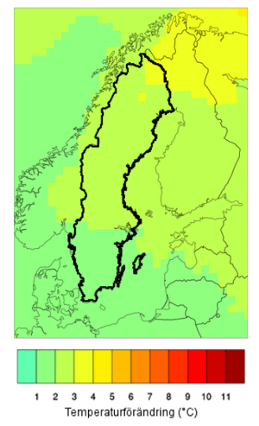 Årsmedeltemperatur i Sverige vid 2 graders global uppvärmning