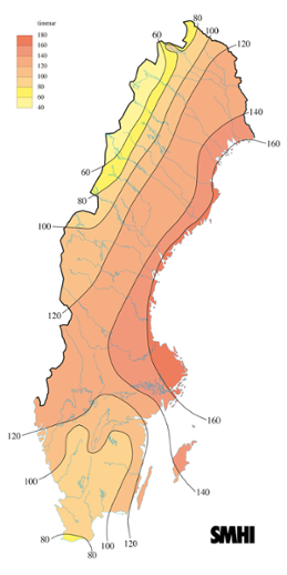 Karta med soltimmar under oktober 2015