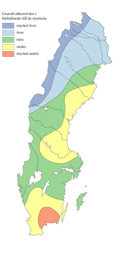 Karta över grundvattennivåer 15 november 2015 enligt SGU 