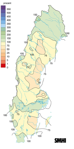Karta över nederbörd i procent av den normala, hösten 2015.